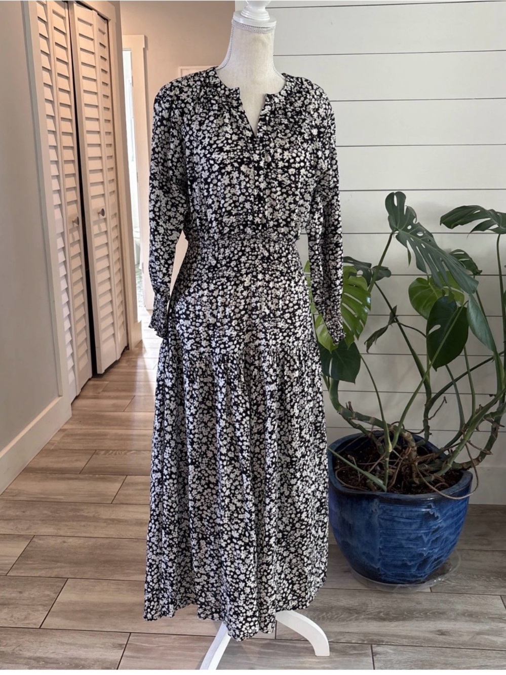 Apiece Apart Black and White Floral Maxi Dress XS